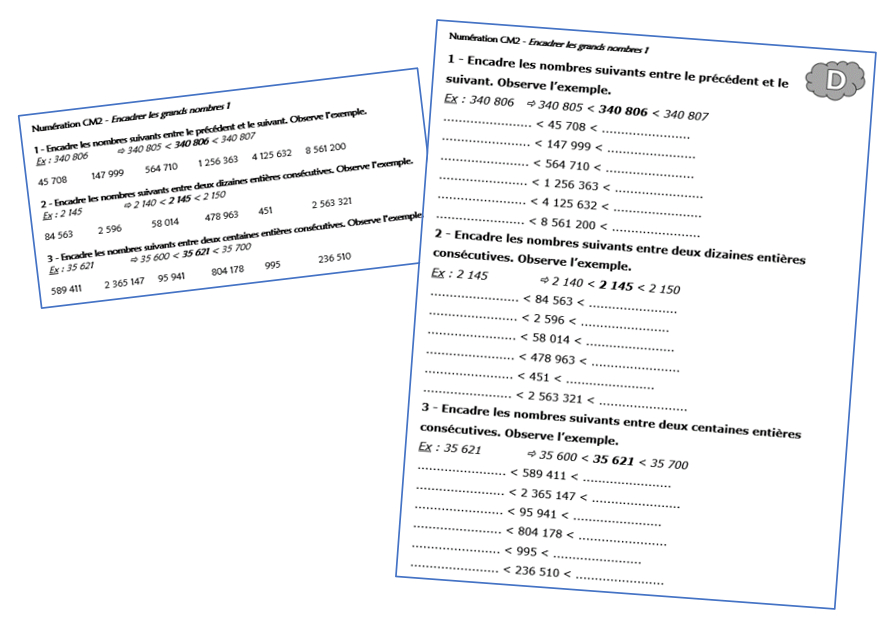 Exercices Sur Les Grands Nombres Cm2 à Imprimer Encadrer les grands nombres - Chez Monsieur Paul