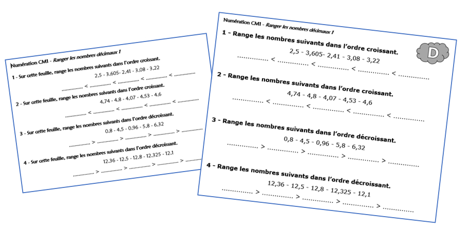 Exercices Nombres Décimaux Cm1 Avec Correction Comparer et ranger des nombres décimaux - Chez Monsieur Paul